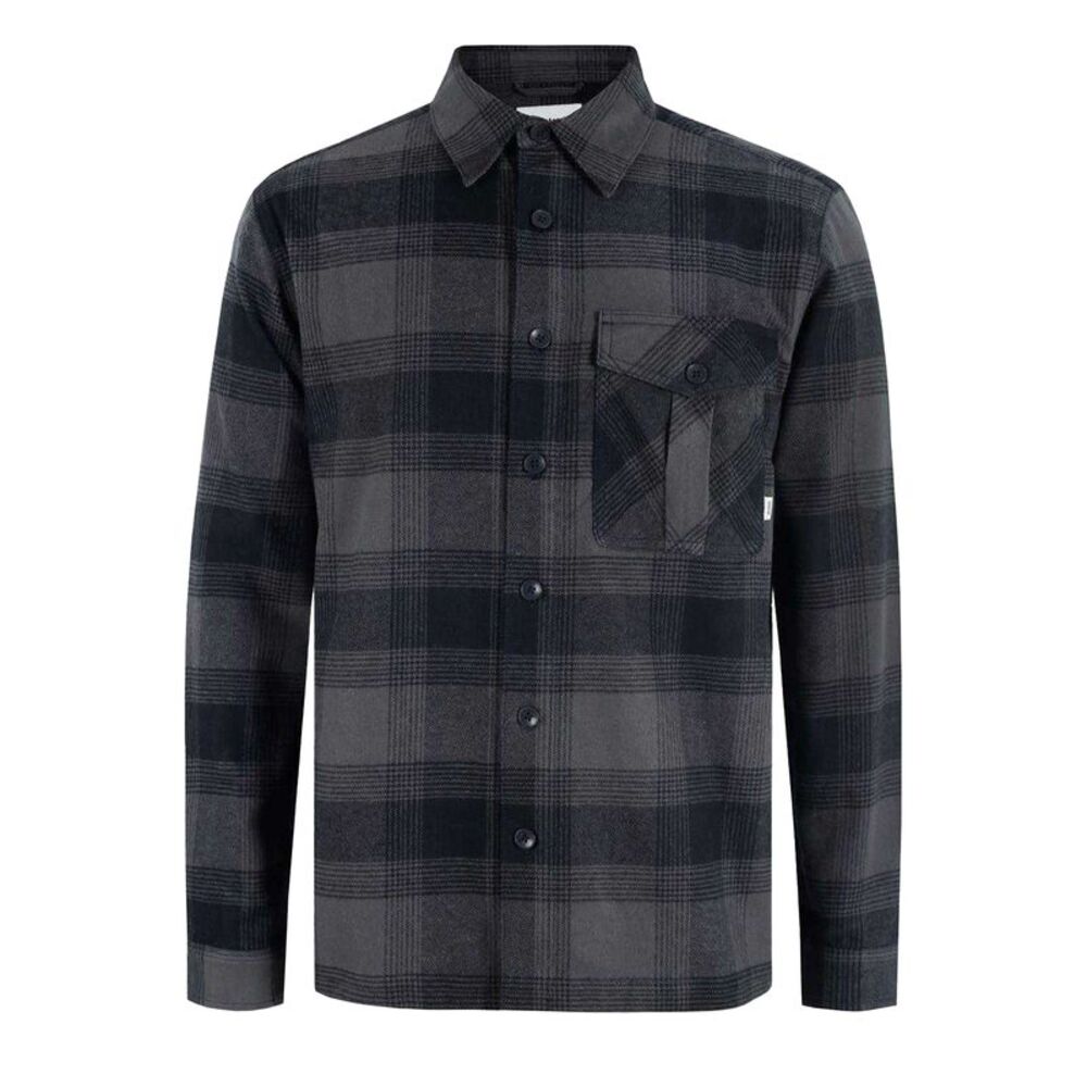 Firetrap Mens Anthm Plaid Pocket Long-Sleeved Shirt / Black